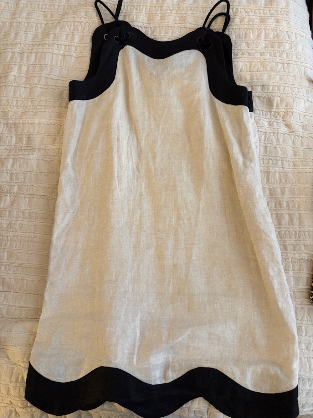 STAUD Two-Tone Scallop-Trim Linen Cami — Black & Cream
